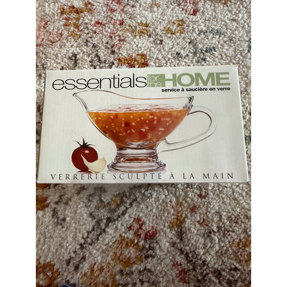 Essentials for the Home Glass Gravy Boat 10oz Hand‎ Sculpted Sauce Server NEW